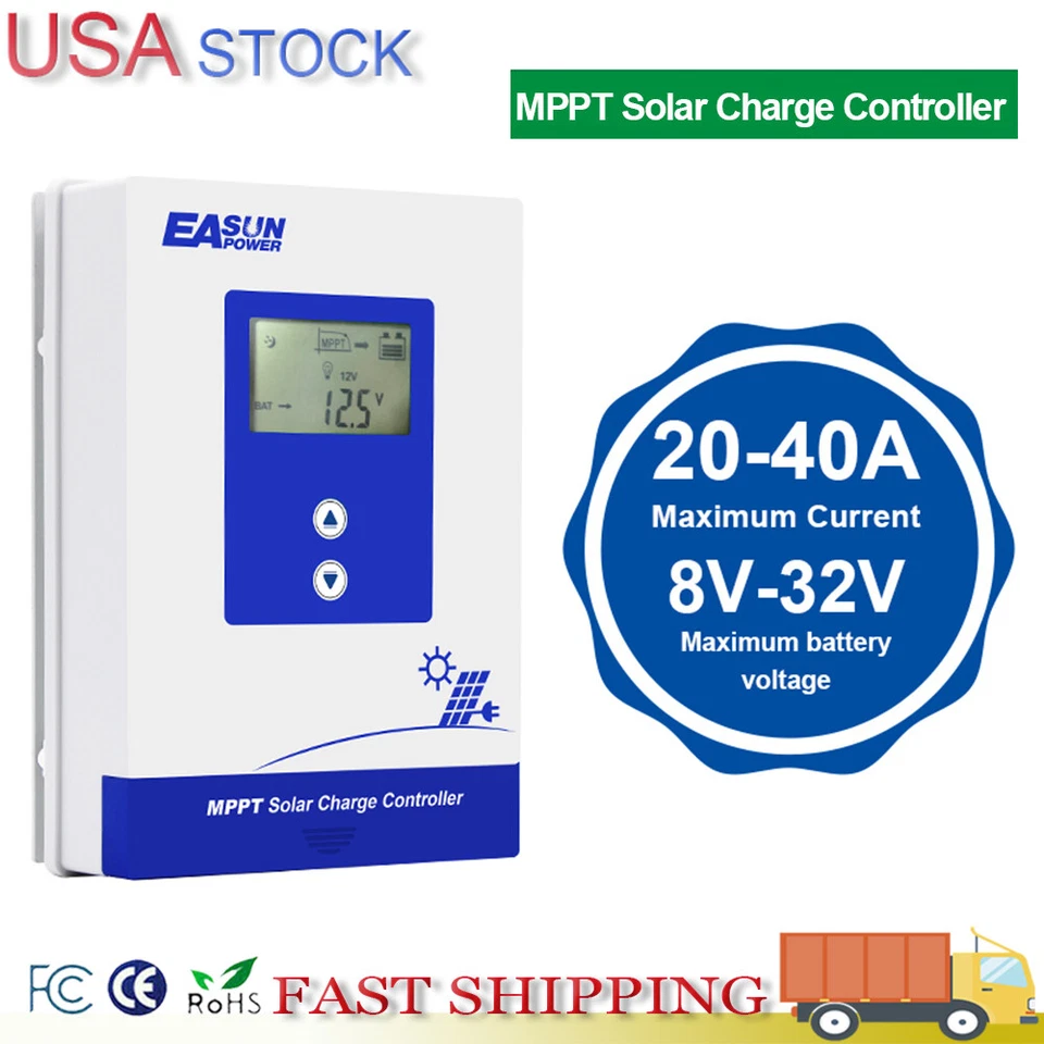 EASUNPOWER EASUN 20/30/40A MPPT Solar Charger Controller 12V/24V Battery Panel Regulator