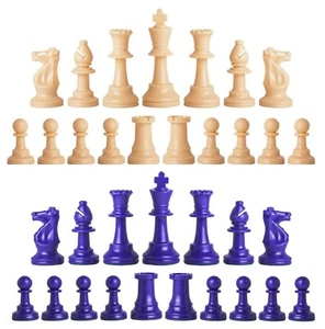 Staunton Triple Weighted Chess Pieces – Set 34 Natural & Royal Blue - 4 Queens - Picture 1 of 3