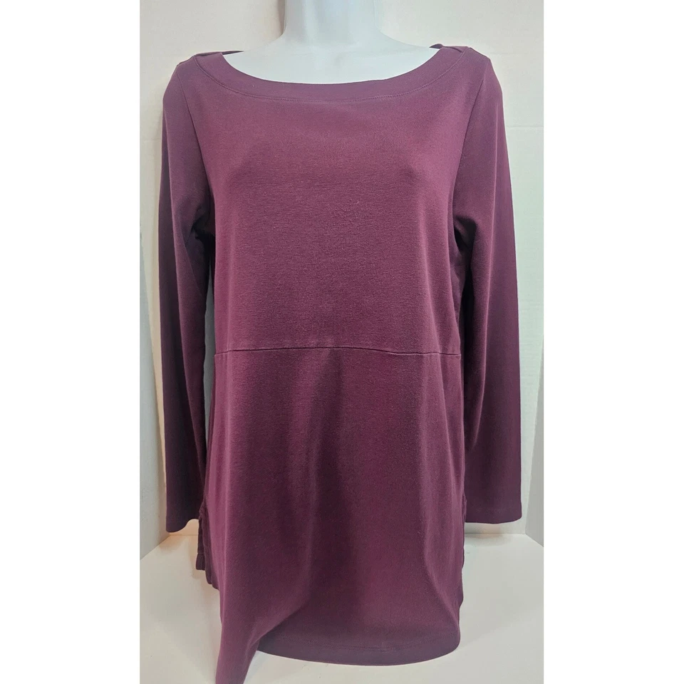Top túnica J.Jill Perfect Pima manga larga camisa cola dobladillo informal granate talla pequeña Foto 1 de 4