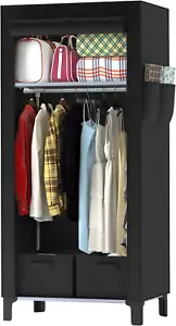Stoffkleiderschrank Faltbarer Kleiderschrank mit 2 Aufbewahrungsboxen Seitentasc - Picture 1 of 9