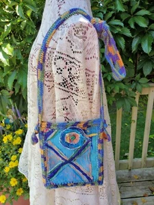 Bolso Bandolera Pequeño Hecho a Mano Seda Cruda y Ganchillo Fusión Seda Teléfono Celular Cartera - Imagen 1 de 10