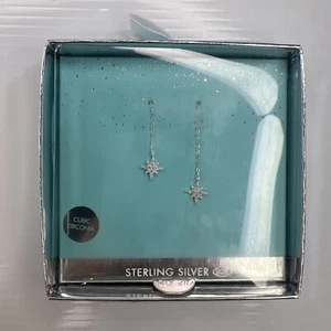 Orecchini traforati LOVISA ITALIA argento sterling 925 pavè zirconi pendenti catena starburst - Foto 1 di 6