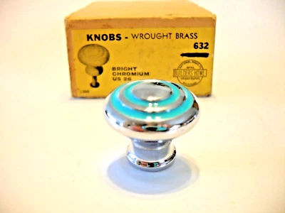 Винтажный новый из старых запасов хромированный латунный выдвижной ящик с бирюзовыми кругами ручка шкафа - Изображение 1 из 4