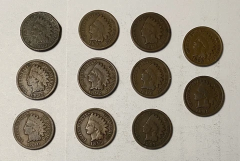 Lot of 11 Indian Head Pennies - All In the 1800s 1883-1899 Range -Average Grades Cover