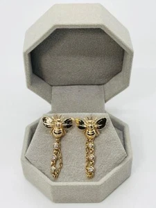 14K GOLD PLATED STUD DANGLE EARRINGS BUMBLE BEE WITH 3 3MM WHITE CZ DANGLES SE34 - Picture 1 of 2