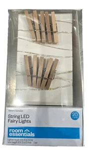 Room Essentials Fairy String LED Silver Wire 20Lights Clothespin Picture Hangers - Picture 1 of 7