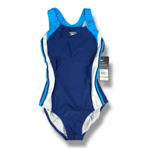 Speedo Girls One-Piece Swimsuit Size 14 Infinity Splice Blue Thick Strap NWT - Picture 1 of 3