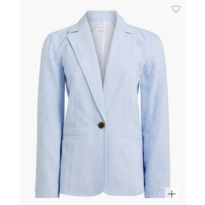 J. Crew New Sky Blue and White Stripe Cotton Linen Relaxed Blazer Size 6 NWT - Image 1 of 4