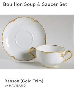 Tazas y platillos de sopa/boullion con borde de oro blanco Haviland Ranson Limoges - Juego de 6 - Imagen 1 de 9