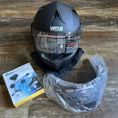 Virtue MD808 Large Full Face Motorcycle Helmet Flip-Up Modular Visor Black XL - Image 1 of 4