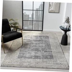  Geometric Distressed Gray Area Rug Medium Pile Carpet 8x10 Grey - Picture 1 of 7