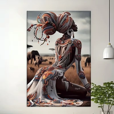 Black Elegant Sexy African Beautiful Woman Canvas Painting Print 24x36 decor - Image 1 of 4