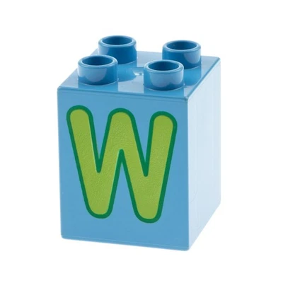 1x Lego Duplo Motiv Bau Stein 2x2x2 hell blau bedruckt Buchstabe W 31110pb065 - Bild 1 von 2