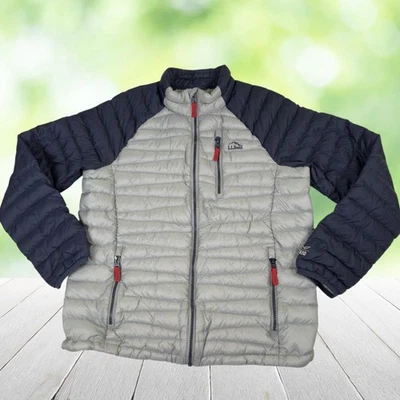 Chaqueta de Plumón LL BEAN Niños XL 18 Gris Azul Marino DownTek 650 Relleno Empacable Abrigo Abombado Foto 1 de 4