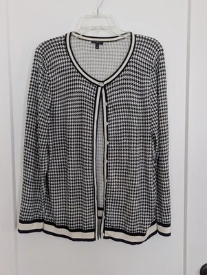 Suéter Cárdigan con Botones Talbots 1X Negro Blanco Pata de Gallo Dinero Antiguo Preppy Foto 1 de 4