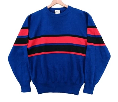 Suéter Meister Para Hombre Grande L Azul Rojo Rayas Lana Manga Larga Cuello Redondo De Colección Foto 1 de 4