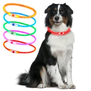 Red USB Rechargeable Flashing LED Dog Collar Pet Night Safety Light Adjustable - Picture 1 of 12