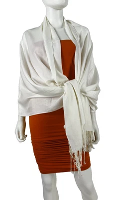 Bijoux Terner Pashmina Scarf Wrap Shawl White Large Knit 34" x 87" Auth - Image 1 of 4