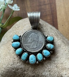Navajo Sterling Silver Turquoise Quarter Dollar Coin Pendant. KY - Imagen 1 de 12