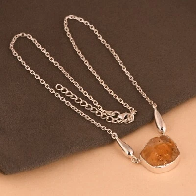Collar colgante de citrino crudo natural de plata de ley 925 joyería de cristal curativo Foto 1 de 4