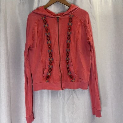 VINTAGE Miss Me Hoodie Womens Medium Orange Floral Hooded Full Zip Y2K Aztec - Image 1 of 4