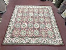 9x9 Square Rug New Hand Knotted Aubusson Needlepoint Carpet Blush Red English