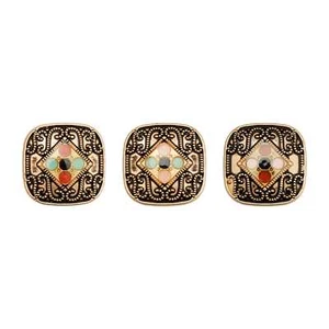 5pcs Vintage Square Alloy Button with Colorful Enamel Inlay 22mm - Picture 1 of 8