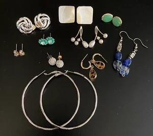 Lot Of 10 Pairs Of Earrings- Gold Silver Hoops Dangle Post Pearl Dainty - Picture 1 of 24