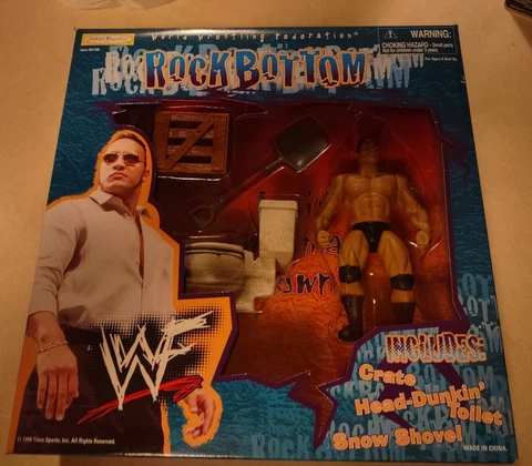 The Rock Bottom Action Figure w Accessories WWE WWF 1999 Jakks Pacific BCA New Cover
