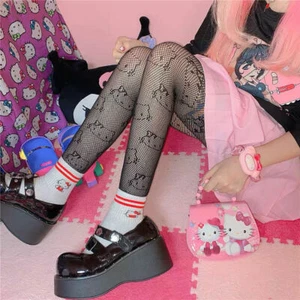 Kawaii KT Cat Japanese Lolita Black Fishnet Pantyhose Girl Tights Stockings - Picture 1 of 5