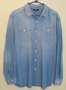 Uniqlo Mens Long Sleeve Light Blue Chambray Denim Shirt XL 100% Cotton - Picture 1 of 5