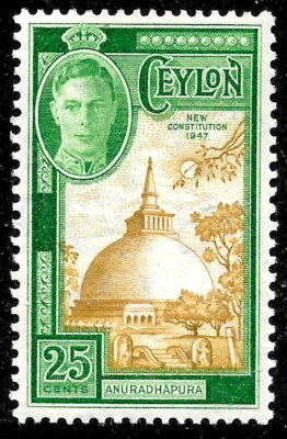 1947 CEYLON King George VI 25C Sc#299 MNH OG DAGOBA at ANURADHAPURA/Architecture - Image 1 of 2
