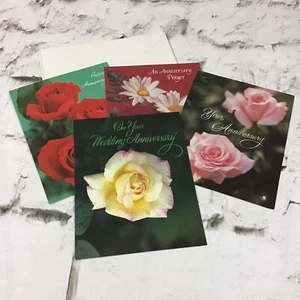 Vintage Floral Greeting Cards Wedding Anniversary Lot Of 4 With Envelopes Lot #1 - Picture 1 of 7