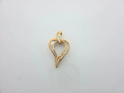 Estate 10kt Yellow Gold Baguette Diamond Heart Shape Pendant - Image 1 of 4