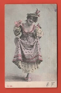 VINTAGE 1906 GLITTER LADY IN DRESS POSTCARD  - Picture 1 of 2