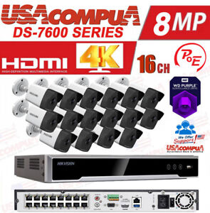 Hikvision 16CH Security CCTV System 16POE NVR 4MP Network IR IP Bullet 2.8MM Lot