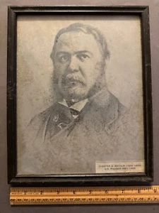 CHESTER A ARTHUR 21TH PRESIDENT BLACK FRAMED VINTAGE ENGRAVING PRINT - Picture 1 of 6