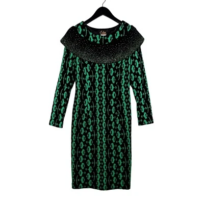 Vestido justo vintage Elite champanhe cidade esmeralda verde preto strass tamanho 6 - Imagem 1 de 4
