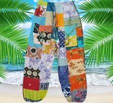 Women Harem Pant, Multicolor Patchwork Gypsy Cotton Cargo Trousers Pant S/M/L