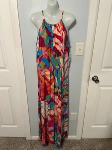 NWT London Times Wine/Pink Multi-Color Halter Ruched Maxi Dress Size 16 - Picture 1 of 4