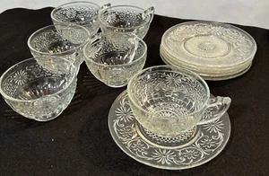 Set Of 6 Indiana Glass DAISY#620 Crystal Coffee Punch Cup and Saucer Set - Picture 1 of 5
