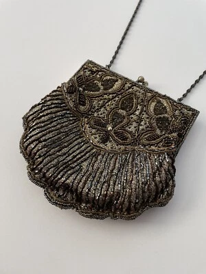 Jacques Vert Ladies Evening Bag. Gold Beaded Shell  Shaped - Lightly Used - Image 1 of 4