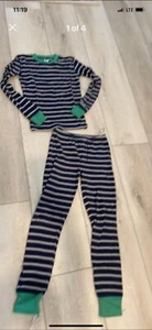 Mini Biden Boys Pajamas Navy Blue Striped Green Accent Size 11 Years EUC - Picture 1 of 4