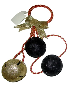 CHRISTMAS Door Bell Hangers ~ 14" Long ~ With 3 Bells ~ 2 Black & 1 Gold - Picture 1 of 1