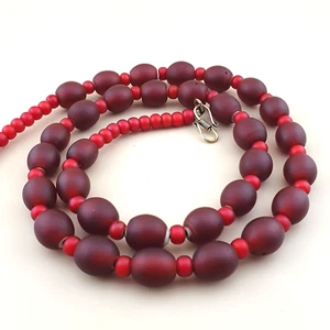 Venetian Red WhiteHeart Trade Glass Beads Necklace 12.6mm x 11.4mm & 6-7mm - Picture 1 of 18