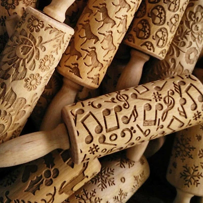 Alfiler rodante grabado madera corte láser CUALQUIER PATRÓN galletas en relieve alfiler Foto 1 de 3