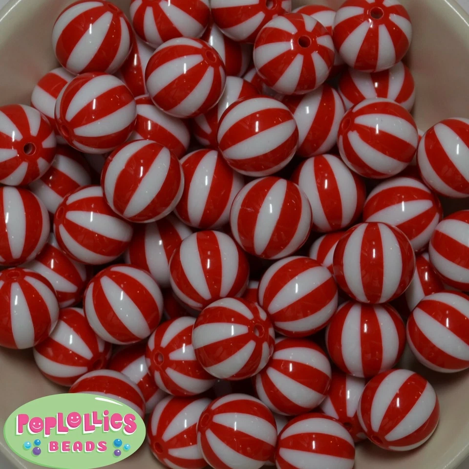 Lote de 20 cuentas de chicle gruesas de resina a rayas melón rojo de 20 mm Foto 1 de 1