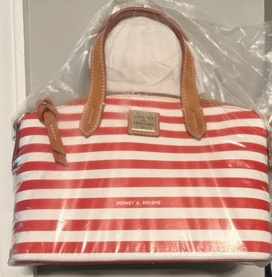 Bolso de Mano Dooney And Bourke Nuevo en Embalaje Rojo Rubí y Blanco Rayas Foto 1 de 4