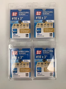 (4) Grip Rite Strukturschrauben Dual Drive Sechskantscheibe schwarz #10 x 3" 25 Stck. EA - Bild 1 von 3