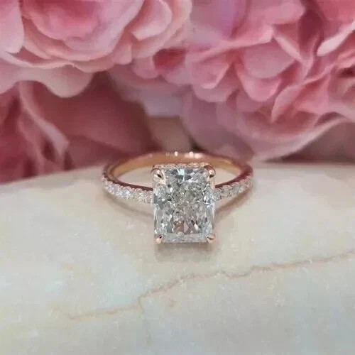 Помолвочное кольцо с одним бриллиантом 3 карата сияющее лабораторное покрытие розовое золото 14 карат - Изображение 1 из 1